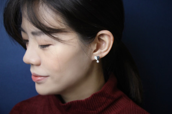925純銀 愛心摺紙珍珠耳環/可改夾式/夾式耳環【日日 hibi jewellery】 第3張的照片