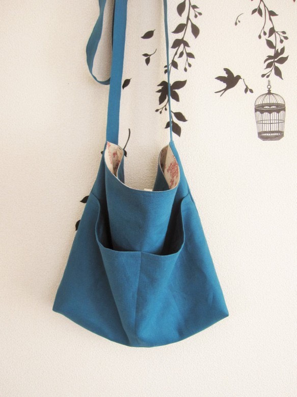 【再販】Linen shoulder bag  -Turquoise- 2枚目の画像