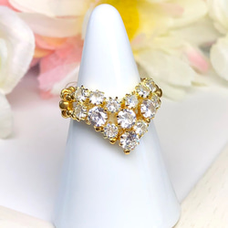 再販》ジルコニアのV字リング〜ゴールド〜【ビーズ、キュービック