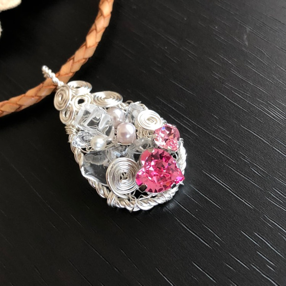 雫 〜スイート ハート〜【スワロフスキー ワイヤーアート ネックレス 