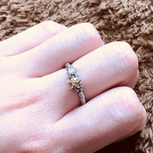 再販》華奢で可愛い星のリング〜ゴールデンシャドー×シルバー