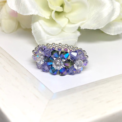 ♡ Sakana様 ご確認用♡スワロ・ビーズリング♡パープル×シルバー 再販》小花のリング〜モンタナ ブルー〜【キュービックジルコニアと