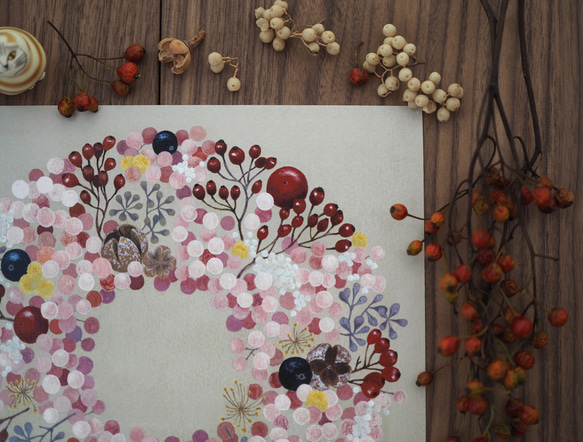 ペッパーベリー バラの実 リース ピンク 秋の新作リース ポスター 3枚目の画像