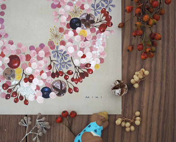 ペッパーベリー バラの実 リース ピンク 秋の新作リース ポスター 4枚目の画像