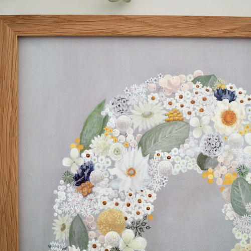 オーバル リース イラスト ポスター「Nostalgic daisy」グレー