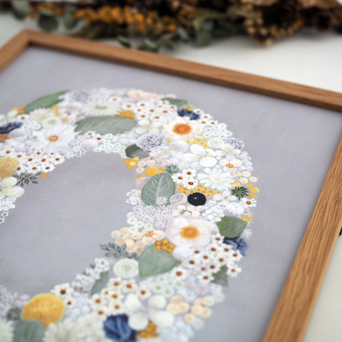 オーバル リース イラスト ポスター「Nostalgic daisy」グレー