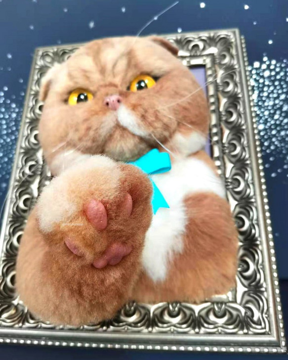 「接單製作」高級仿真羊毛氈浮雕式立體相框 寵物半身像 植毛仿真貓咪---來圖定制 第3張的照片