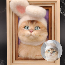 「接單製作」高級仿真羊毛氈浮雕式立體相框 寵物半身像 植毛仿真貓咪---來圖定制 第3張的照片