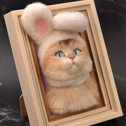 「接單製作」高級仿真羊毛氈浮雕式立體相框 寵物半身像 植毛仿真貓咪---來圖定制 第4張的照片