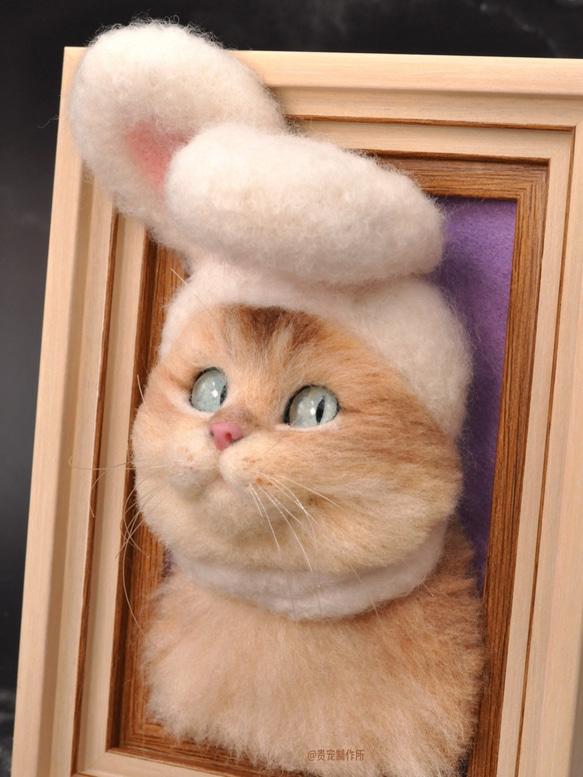 「接單製作」高級仿真羊毛氈浮雕式立體相框 寵物半身像 植毛仿真貓咪---來圖定制 第5張的照片