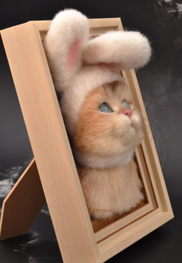 「接單製作」高級仿真羊毛氈浮雕式立體相框 寵物半身像 植毛仿真貓咪---來圖定制 第6張的照片