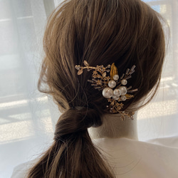 【再販×15】結婚式やお呼ばれに 小枝アクセサリー コットンパールヘアコーム 6枚目の画像