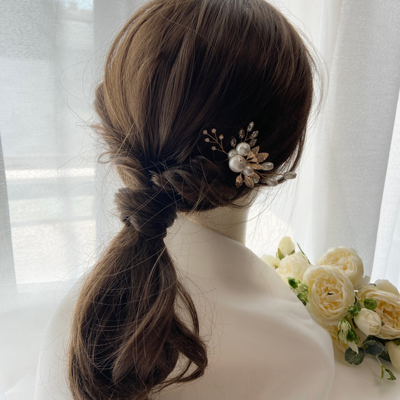 【再販×34】結婚式やお呼ばれに 小枝アクセサリー コットンパール ヘアピン 5枚目の画像