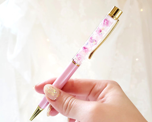 【ピンク×ミモザ❁】大人可愛い♡ハーバリウムボールペン 替芯orラッピング無料♪ 送料無料♡ 【無料ラッピング】 ハーバリウムボールペン マカロン