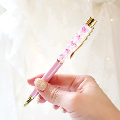 【ピンク×ミモザ❁】大人可愛い♡ハーバリウムボールペン 替芯orラッピング無料♪ ピンク×ミモザ❁】大人可愛い♡ハーバリウムボールペン 替芯or