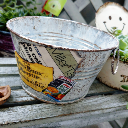 リメイク缶No.8❇シルバー×ホワイト＊多肉植物、ガーデニングなどに