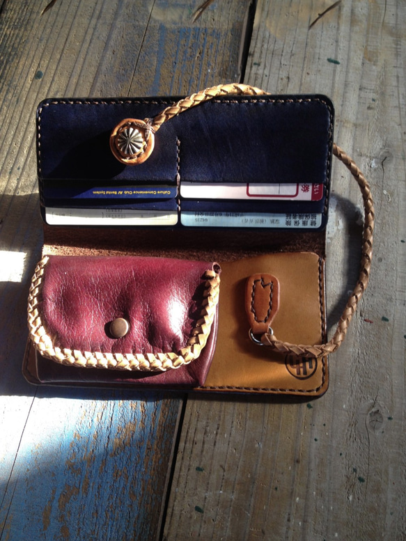 【一点物】薄くて小さい長財布　| ハンドメイド 手染め 手縫い 長財布 ロングウォレット 一点物 革財布 手縫い ハンドクラフト