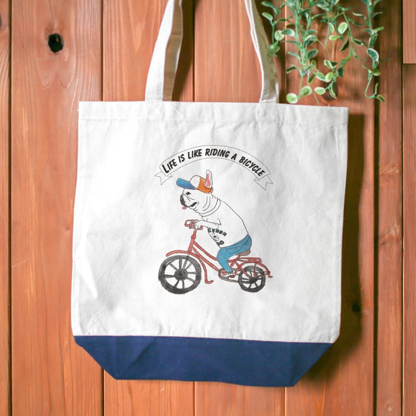 【名前入り】フレンチブルドッグ　トートバッグ　Mサイズ　マザーズバッグ　通勤　通学　自転車　お出かけ 　サイクリング　 1枚目の画像