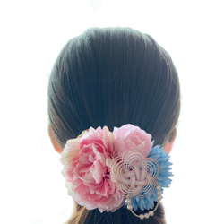 浴衣や和装時の髪飾りに＊アーティフィシャルフラワーの和風髪飾り(ピンク・水色) 3枚目の画像