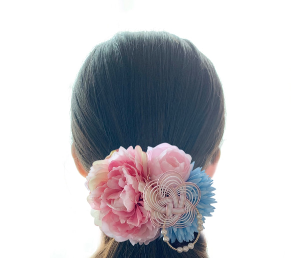 浴衣や和装時の髪飾りに＊アーティフィシャルフラワーの和風髪飾り(ピンク・水色) 3枚目の画像