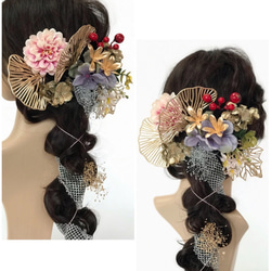 髪飾り ヘッドドレス 結婚式 成人式 卒業式 かすみ草 紫陽花 アンティークピンク f210501k4 3枚目の画像