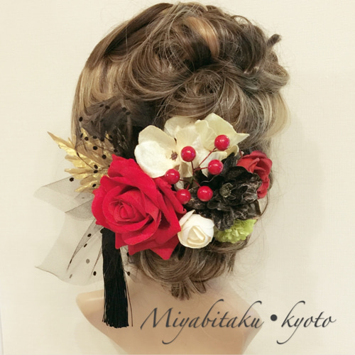 【F2011K2】レッド♡ヘッドドレス/髪飾り♡・結婚式・パーディー・和婚・成人
