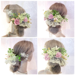 【F1705HE22】プリザーブド/グリーン♡ウェディングヘッドドレス♡・結婚式・パーディー・和婚・髪飾り 2枚目の画像
