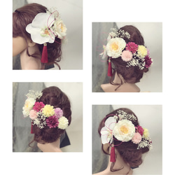 【F1705HE46】ホワイト＆ピンク♡ヘッドドレス/髪飾り♡・結婚式・パーディー・和婚・成人式・卒業式 3枚目の画像
