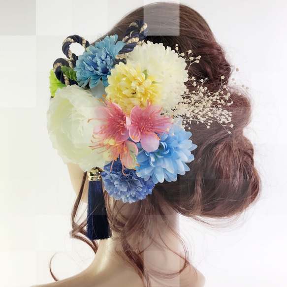 【F1705HE63】青♡ヘッドドレス/髪飾り♡・結婚式・パーディー・和婚・成人式・卒業式 3枚目の画像