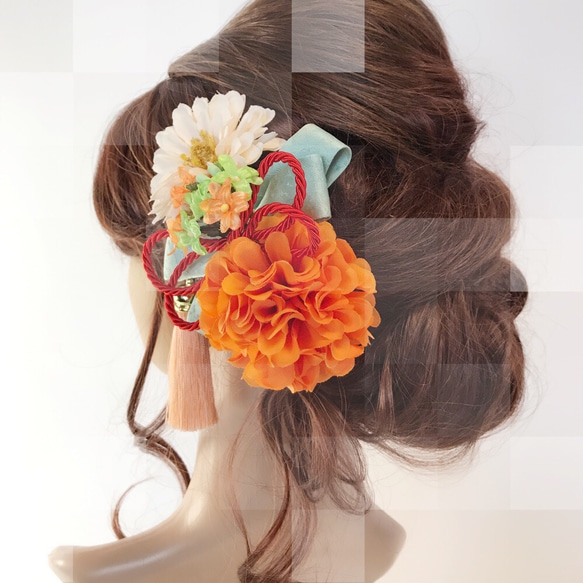 【F1705HE71】オレンジ♡ヘッドドレス/髪飾り♡・結婚式・パーディー・和婚・成人式・卒業式 3枚目の画像