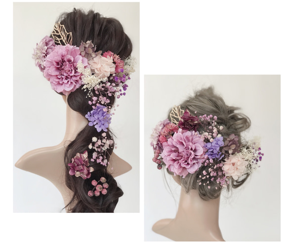 新作【F1806V3】紫♡ヘッドドレス♡髪飾り♡・結婚式・パーディー・プリザーブドフラワー 1枚目の画像