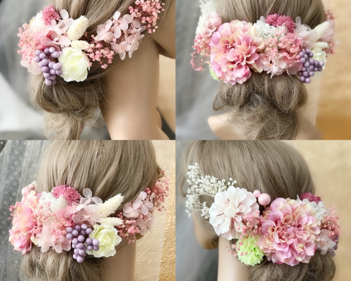 ピンク ヘッドドレス 髪飾り 結婚式 パーディー プリザーブドフラワー