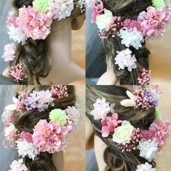 新作【F1806V5】ピンク♡ヘッドドレス♡髪飾り♡・結婚式・パーディー・プリザーブドフラワー 2枚目の画像