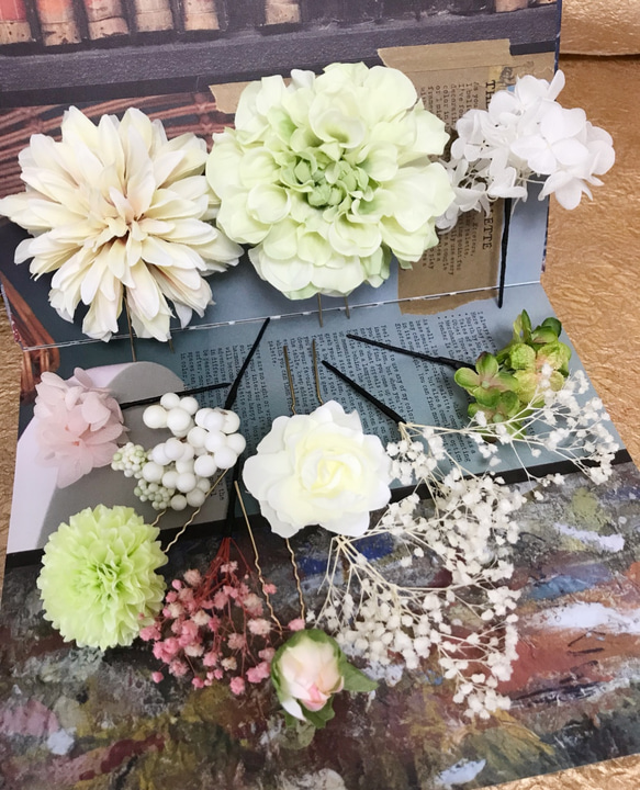 新作【F1806V6】緑・グリーン♡ヘッドドレス♡髪飾り♡・結婚式・成人式・卒業式 5枚目の画像