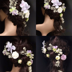 【F1806V10】紫・ホワイト・かすみ草♡ヘッドドレス♡髪飾り♡・結婚式・成人式・卒業式 4枚目の画像