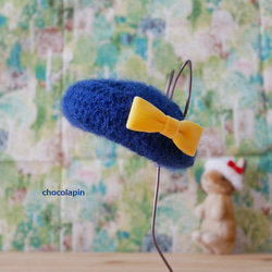 うさぎさん用リボンベレー帽 ラピス【受注製作】 ペット服