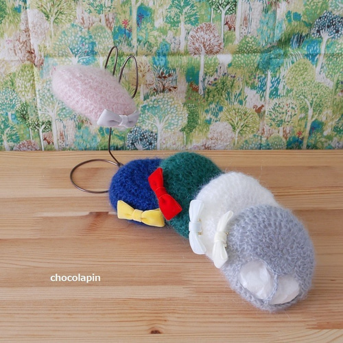 gouk雅　うさぎモチーフベレー帽 うさぎさん用リボンベレー帽 ペリウィンクル【受注製作】 ペット