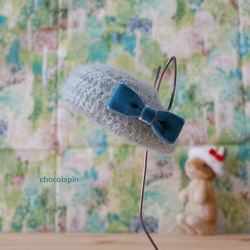 うさぎさん用リボンベレー帽 ダヴ【受注製作】 ペット服・アクセサリー