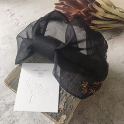「シルクオーガンジー」お花刺繍 リネン ヘアバンド/カチューシャ 【受注販売】 5枚目の画像
