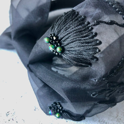 【All Black】「シルクオーガンジー」お花刺繍 リネン ヘアバンド/カチューシャ 【受注販売】 3枚目の画像
