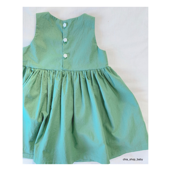 【one-piece (green)】ベビー　おしゃれ　人気　出産祝い　ワンピース　送料無料　ジャンパースカート 6枚目の画像