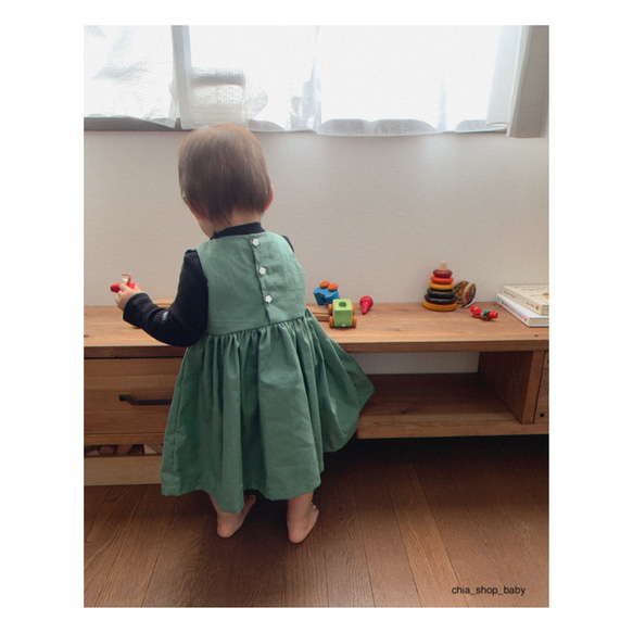 【one-piece (green)】ベビー　おしゃれ　人気　出産祝い　ワンピース　送料無料　ジャンパースカート 9枚目の画像