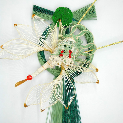 健康運up!水引風水お正月飾りF20（緑）豪華大鶴/長寿の象徴/開運