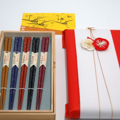 輪島本塗り青貝乾漆箸5膳セットH12/桐箱入り/包装付/ギフト/手