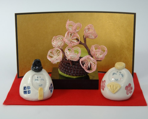 水引飾り&ミニ雛人形【笑顔】R305/桐箱入り/ひなまつり/砥部焼コラボ