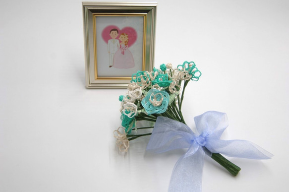 水引飾り【ブーケ/花束】R336アートフラワー（ブルー）結婚式/ギフト/記念日/母の日 5枚目の画像