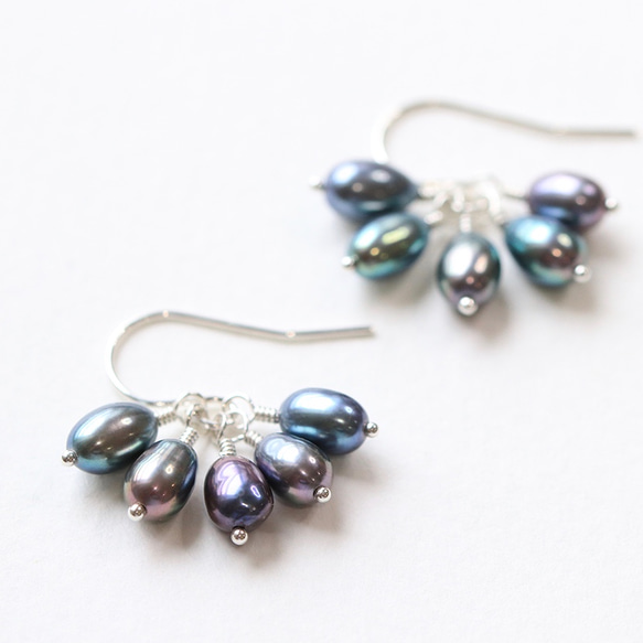 Silver925 Freshwater Pearl Metallic Color Earrings/Earrings --fu 第1張的照片