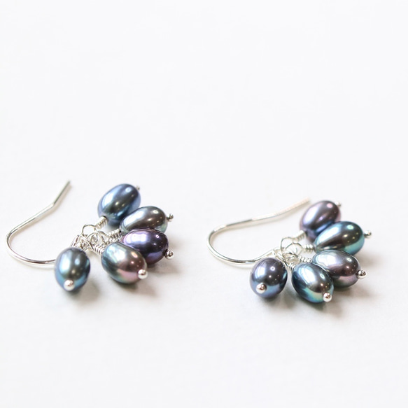 Silver925 Freshwater Pearl Metallic Color Earrings/Earrings --fu 第2張的照片