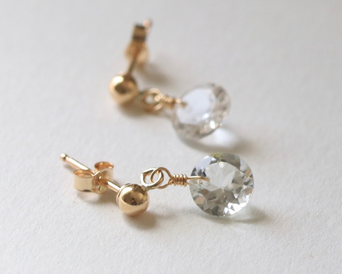 宝石質ホワイトトパーズ 14Kgfピアス/イヤリング --Pure heart