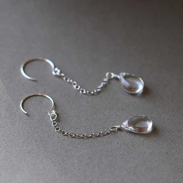 Silver925 Crystal Chain Earrings/Earrings --Lcicles-- 第2張的照片